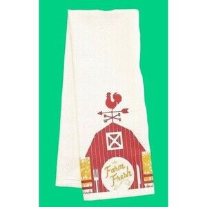 Farm Fresh Tea Towel Country Rooster Weathervane Red Barn Kitchen Cotton Gift